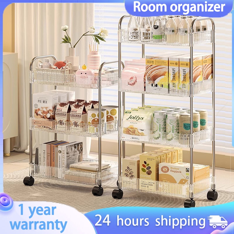 Transparent Trolley Cart Organizer Rack with Wheels Barthroom Basket ...