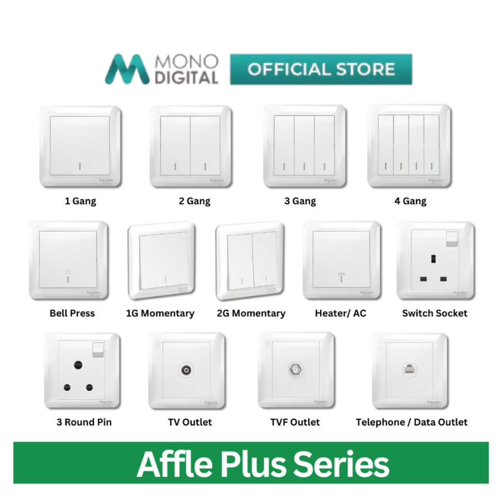 SCHNEIDER ELECTRIC AFFLE PLUS SERIES 250V 1 GANG / 20A / 13A / 15A ...
