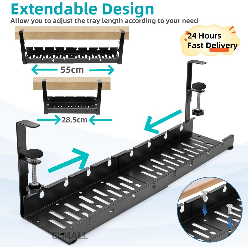 Extendable Under Desk Cable Management Wire Organizer Tray Table Pc ...