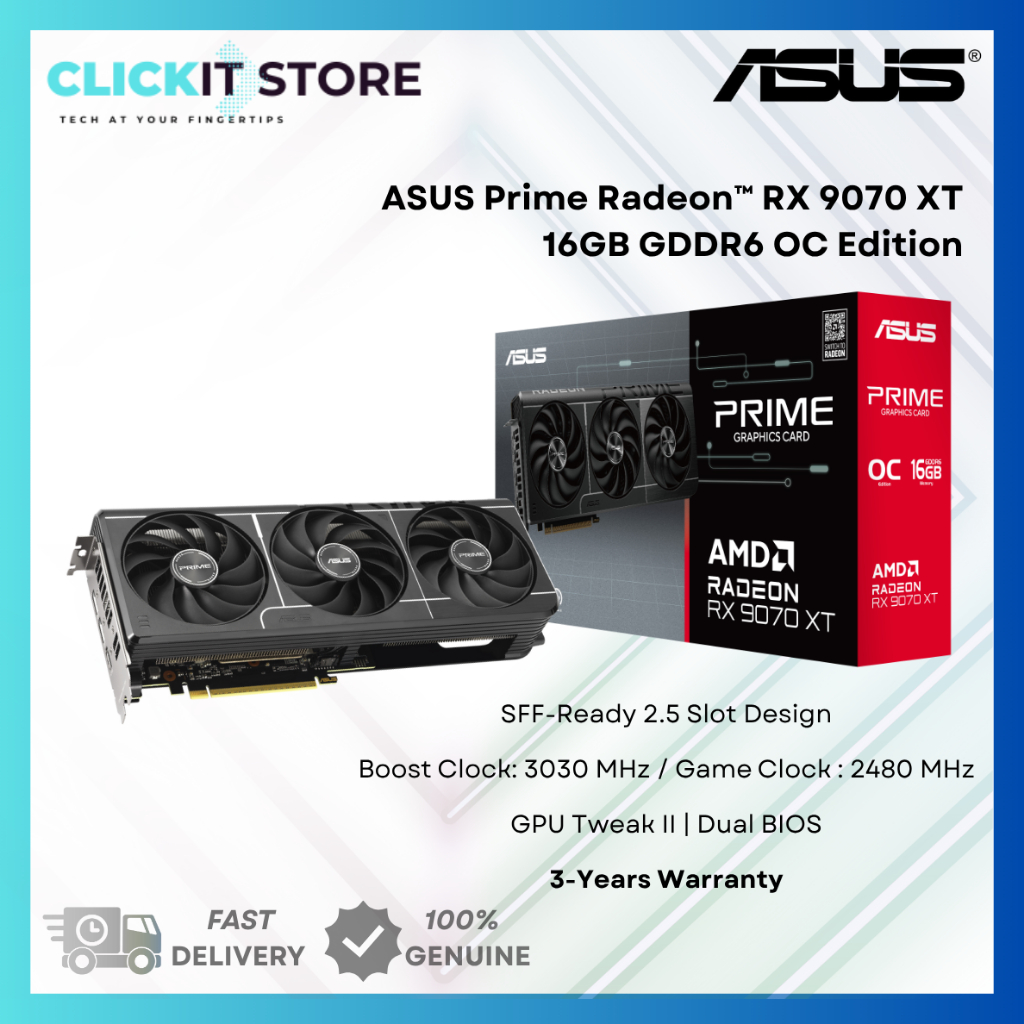 ASUS Prime Radeon™ RX 9070 XT 16GB GDDR6 OC Edition Kad GPU Graphics ...