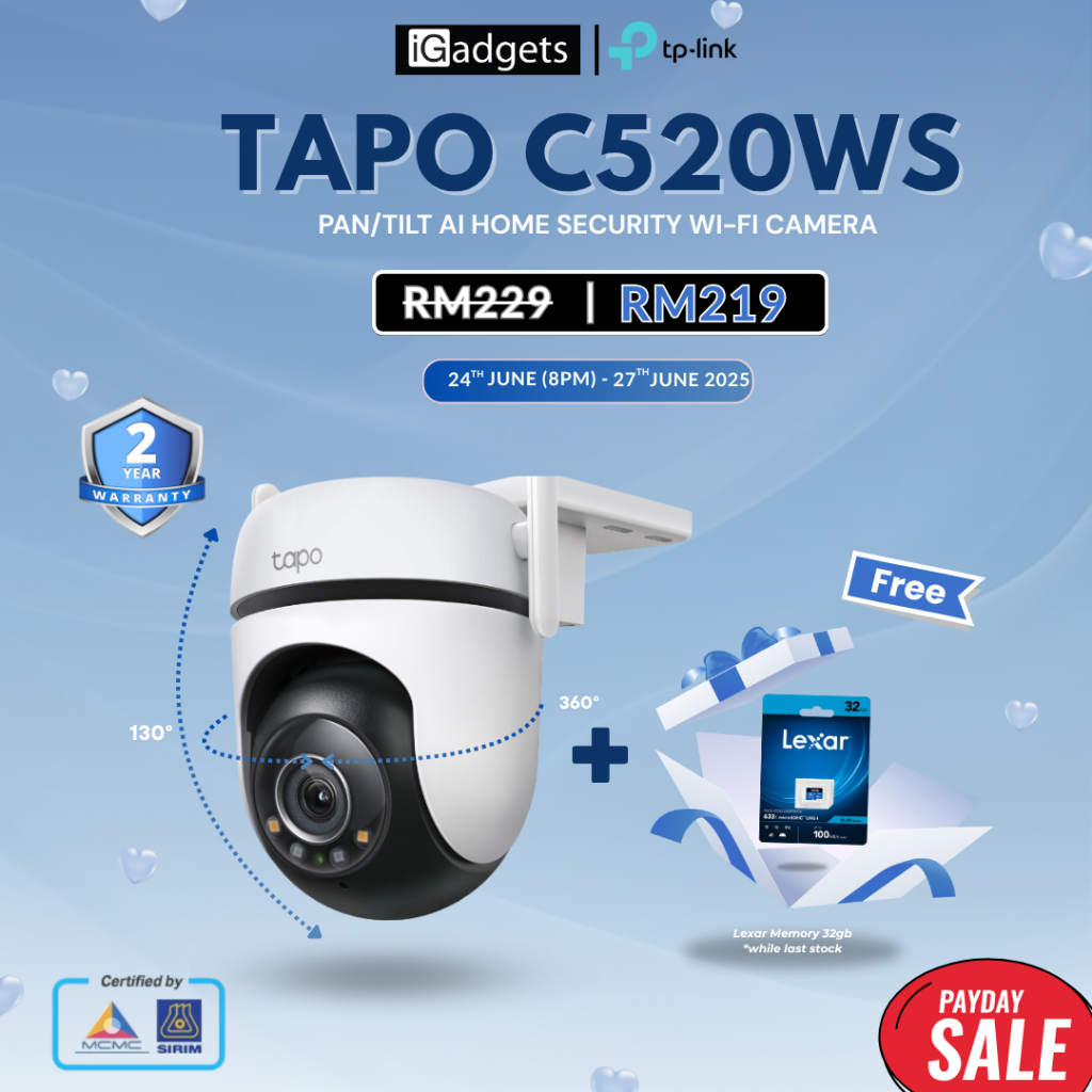 [25.6] TP-LINK Tapo C520WS Outdoor CCTV IP66 PT Pan Tilt WiFi Color ...