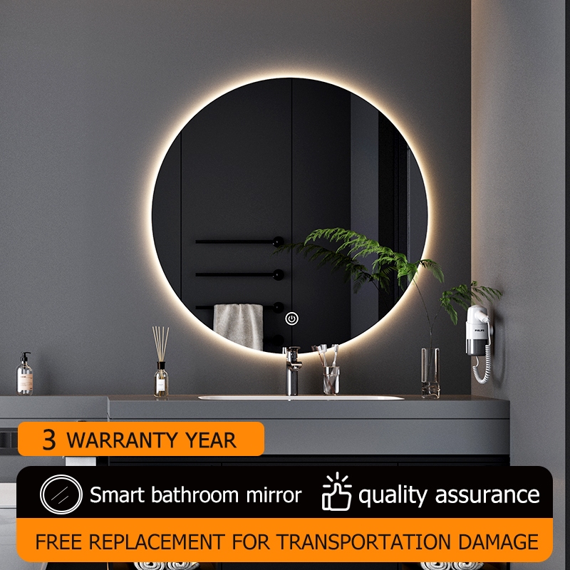 LED Round mirror with 3 colors Dimmable bathroom mirror with light One ...