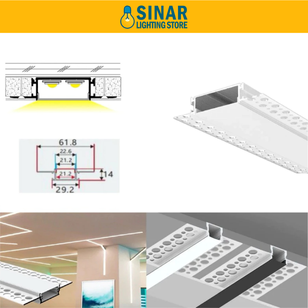 LED Aluminium Profile Recessed Ceiling Silver 1 Meter ( Casing Only ...