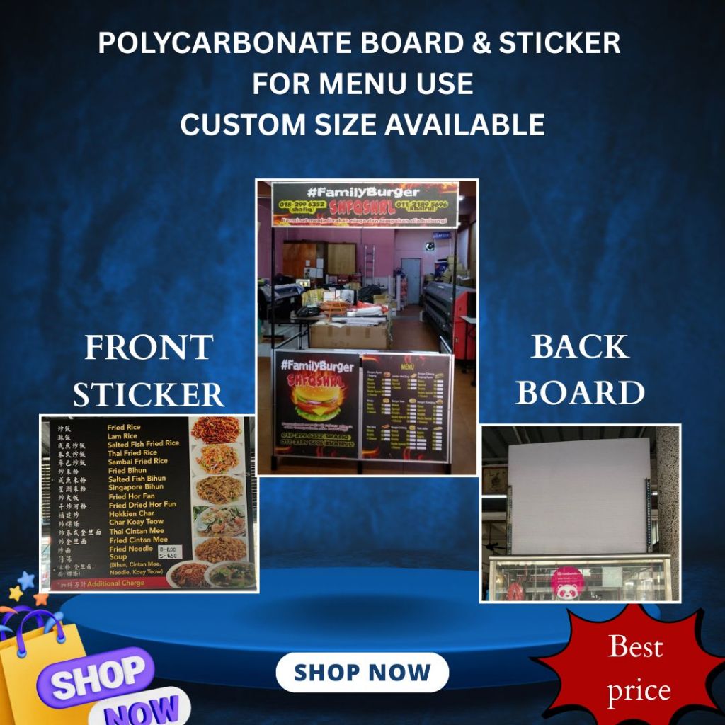 Polycarbonate sheet & sticker for MENU Board | Custom Size Available ...