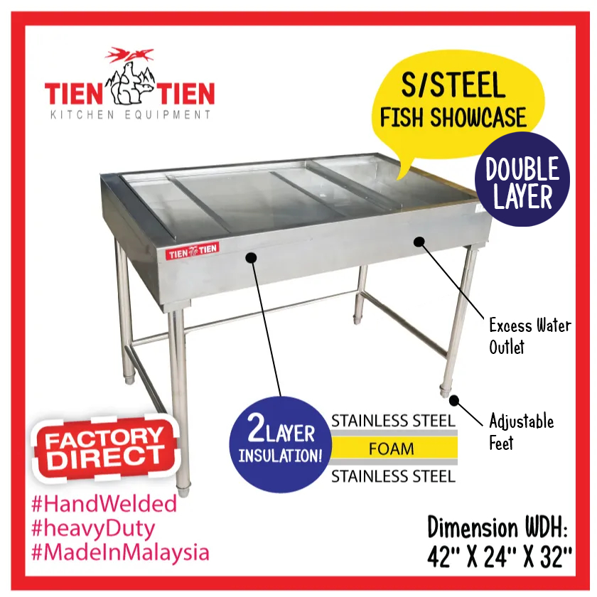 Double Layer with Slide Door Stainless Steel Fish Showcase Vegetable ...