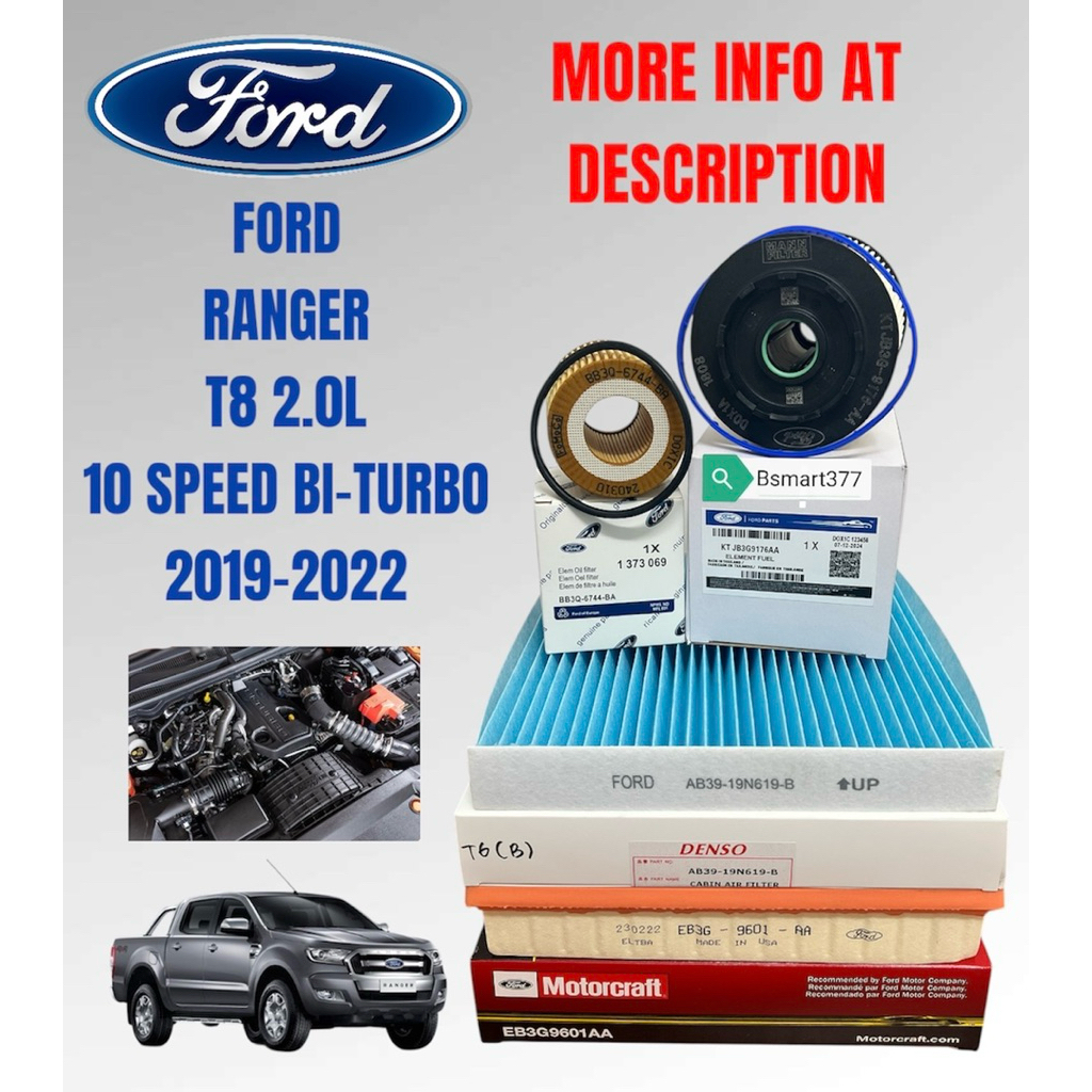 Ford ranger t8 2.0L 10speed bi-turbo (2019-2022) air filter/oil filter ...