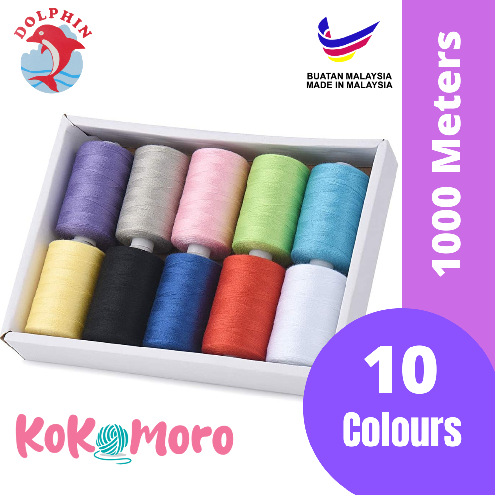 DOLPHIN Thread 1000 Meters 10 Colours / DOLPHIN Benang Jahit 10 Warna ...