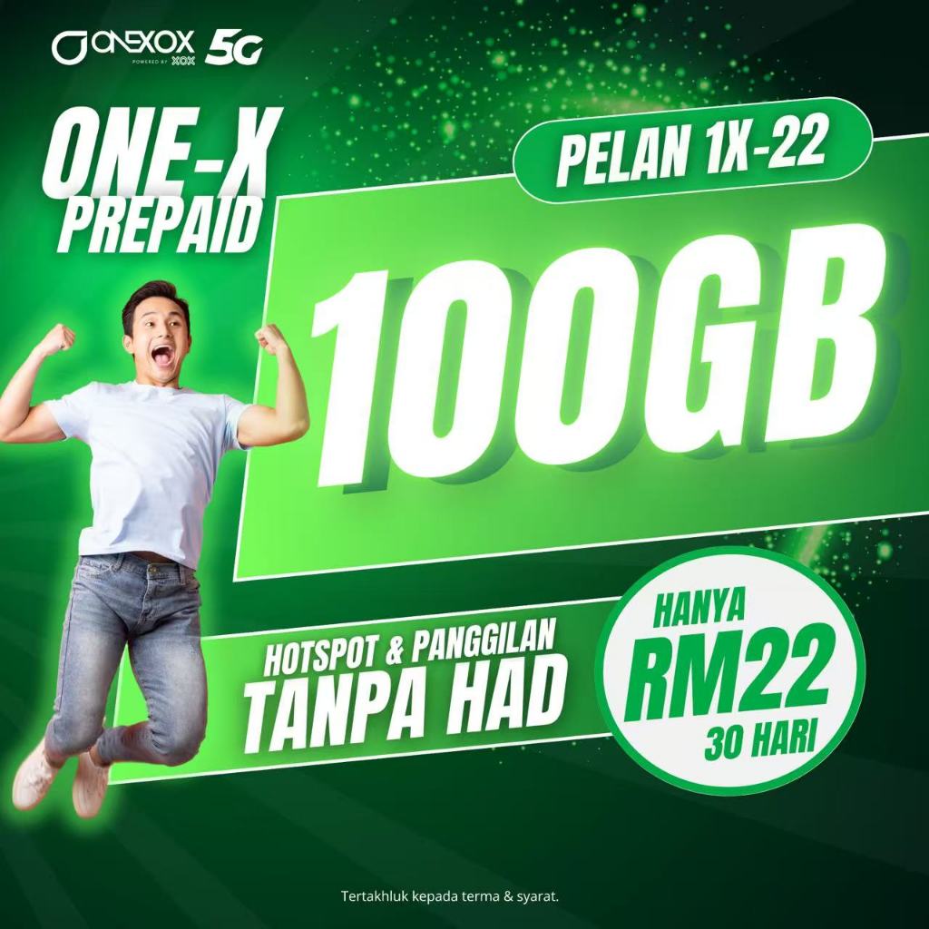 ONEXOX PREPAID 1X22 100GB 5G HIGHSPEED FREE RM2 AIRTIME UNLIMITED DATA ...