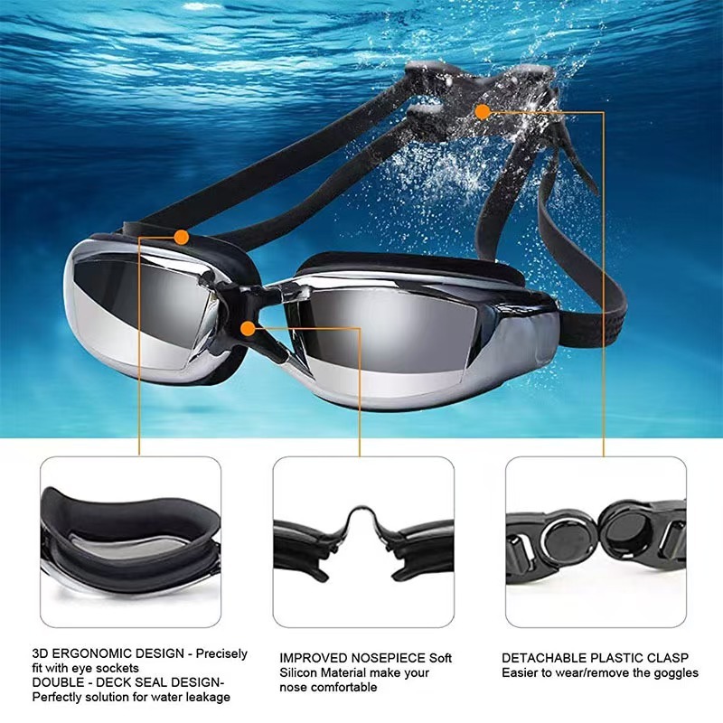 Adult waterproof and anti-fog high-definition wide-angle electroplated ...