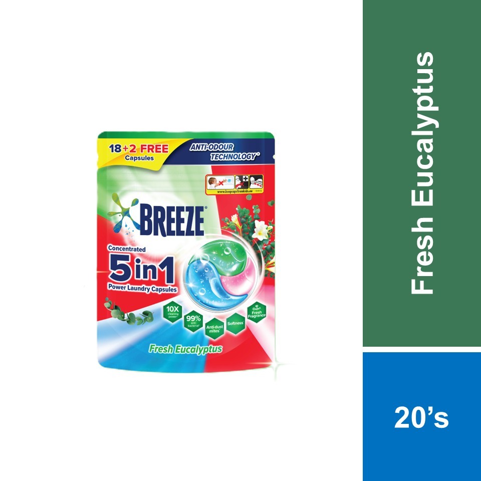 Breeze 5 In 1 Capsule Detergent Fresh Eucalyptus (20's) | Shopee Malaysia