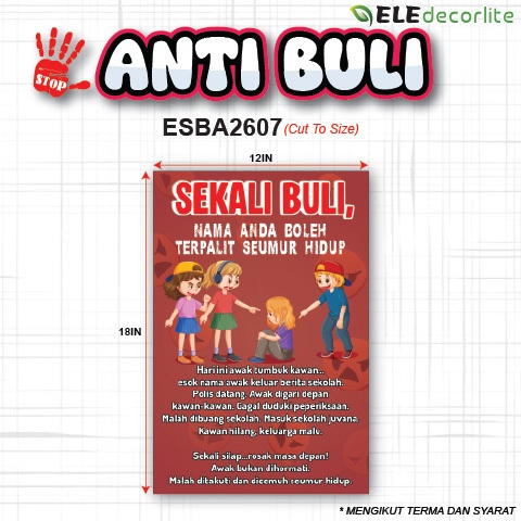 READY STOCK 12in x 18in POSTER ANTI BULI/STICKER HIASAN SEKOLAH/POSTER ...