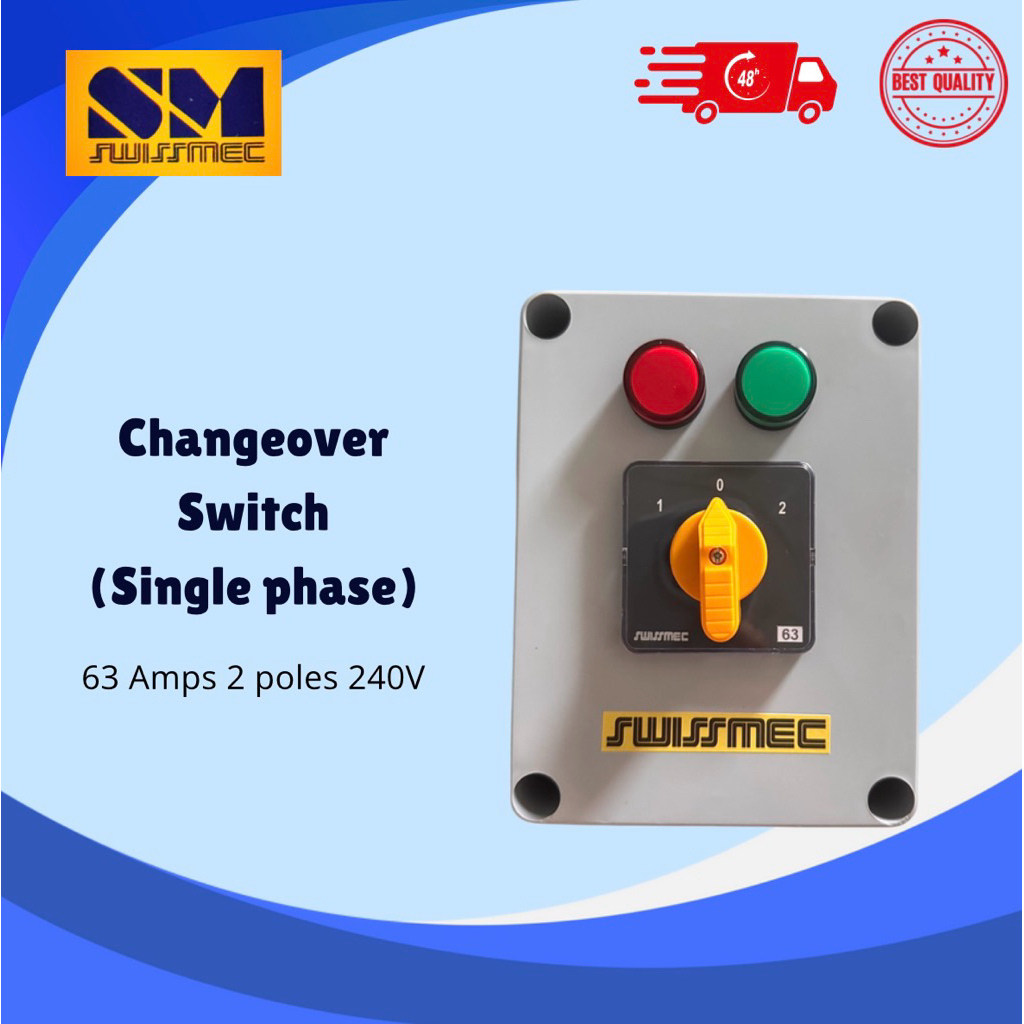 SWISSMEC | 63A 1phase Changeover switch in PVC enclosure IP56 with LED ...