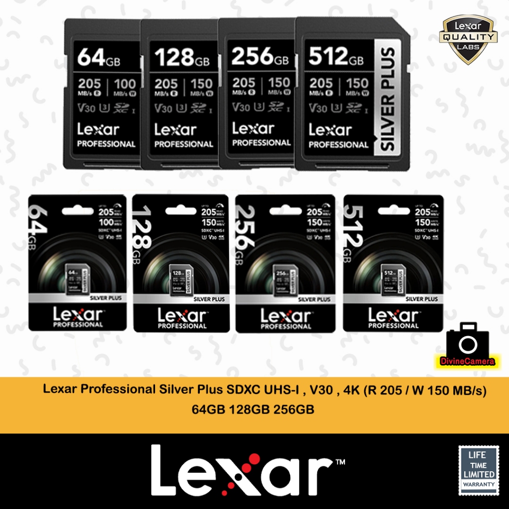Lexar Professional 64GB/128GB/256GB/ 512GB Silver Plus SDXC UHS-I , V30 ...