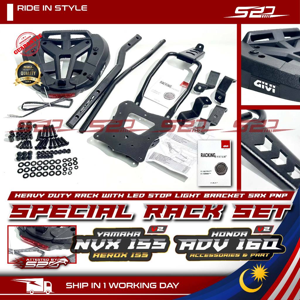 Special Rack Set GIVI NVX 155 V2 ADV 160 AEROX Heavy Duty Rack With LED ...