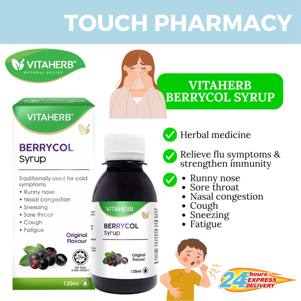 VITAHERB BERRYCOL Syrup 120ML (Black Elderberry Extract For Flu & Cough ...