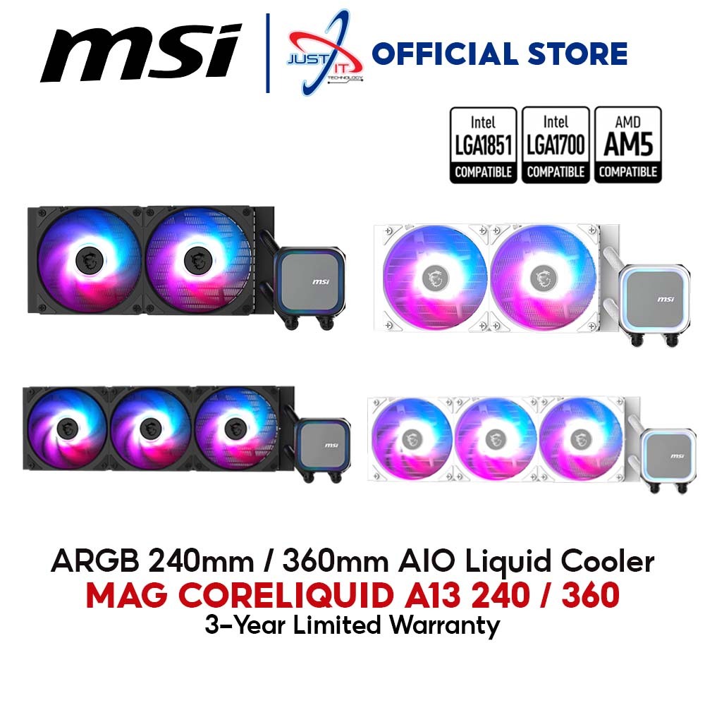 MSI MAG CORELIQUID A13 240 / 360 ARGB 240mm / 360mm AIO LIQUID COOLER ...