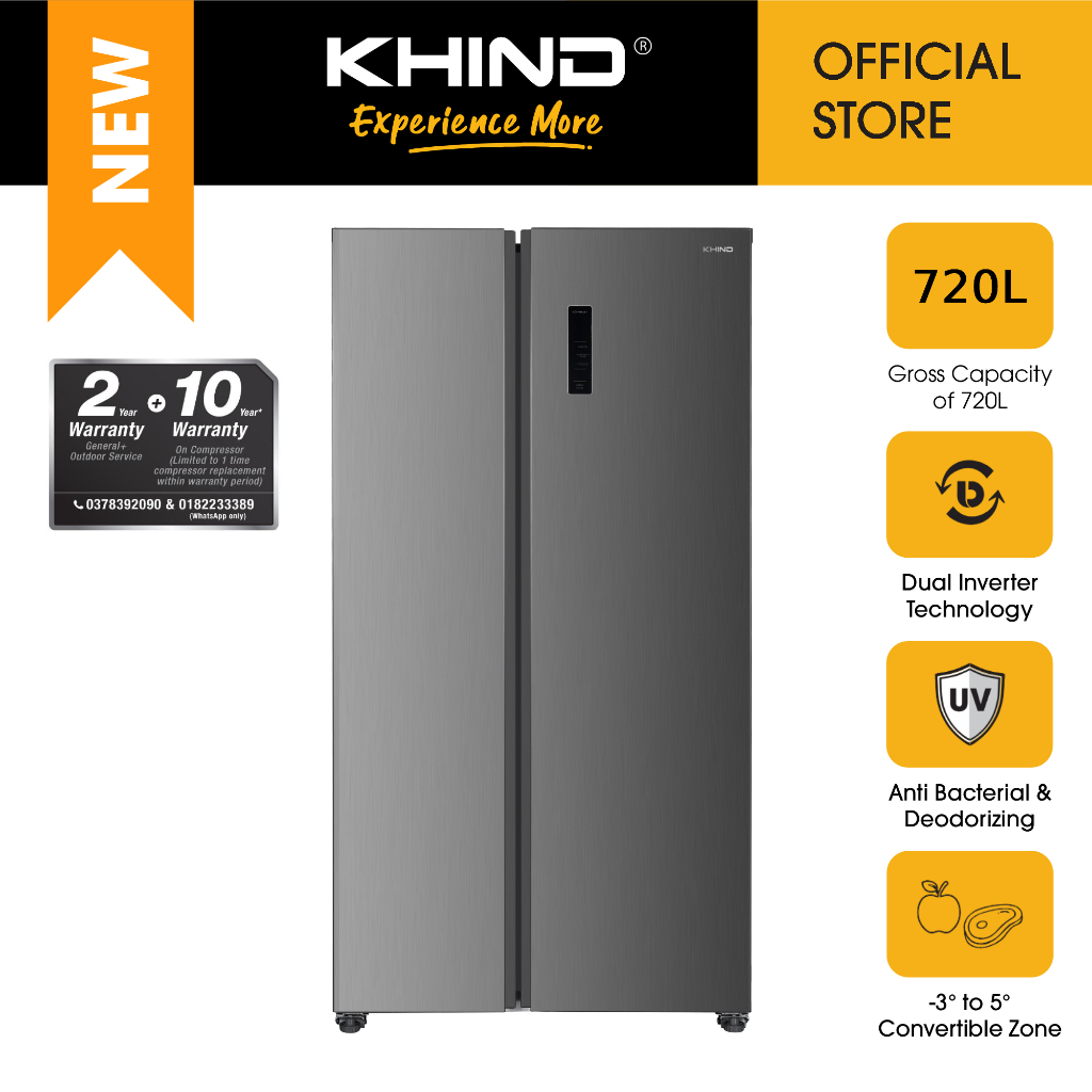 KHIND 720L Side by Side Dual Inverter Refrigerator RFS720A | Shopee ...