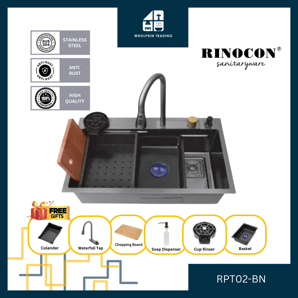 【RINOCON】RPT-A02BN S/STEEL MULTIFUNCTION KITCHEN SINK (HONEYCOMB ...