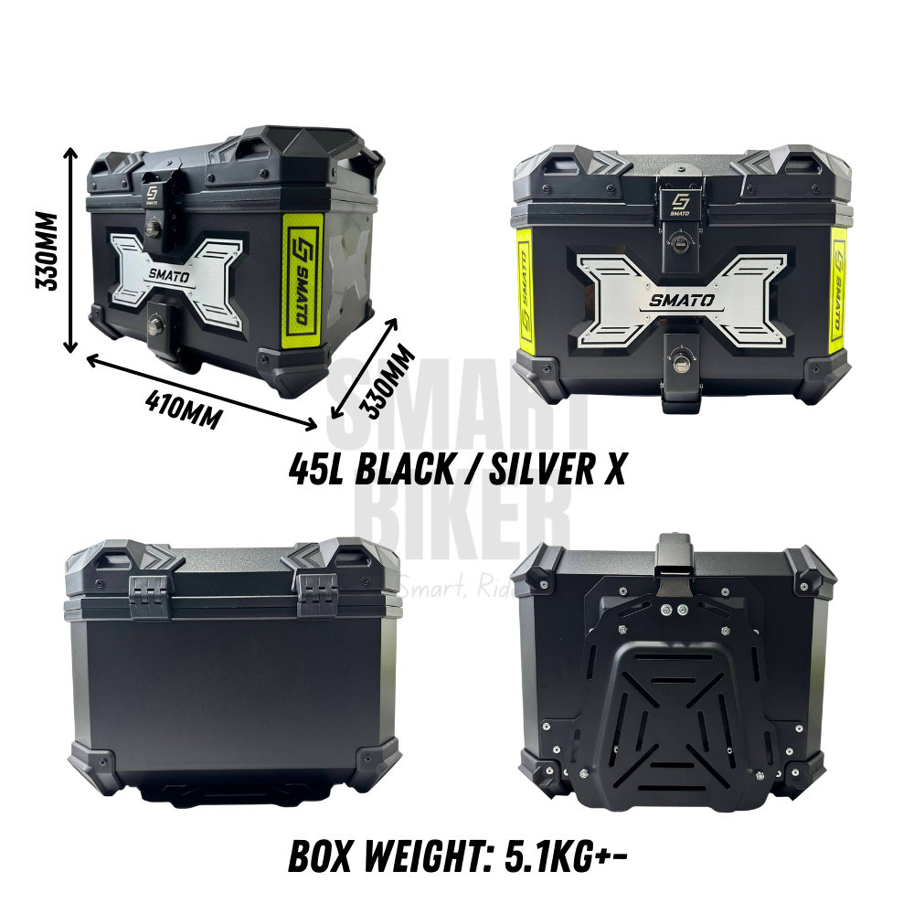 SMATO Premium ABS Plastic Top Box 45L Motorcycle Box Large Storage ...