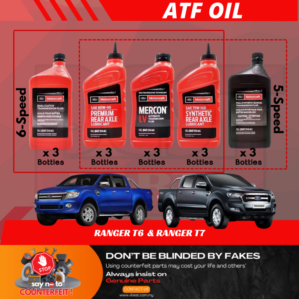 Ford Ranger T6 T7 2.2 Genuine Manual Gear Oil Service Package 5 / 6 ...