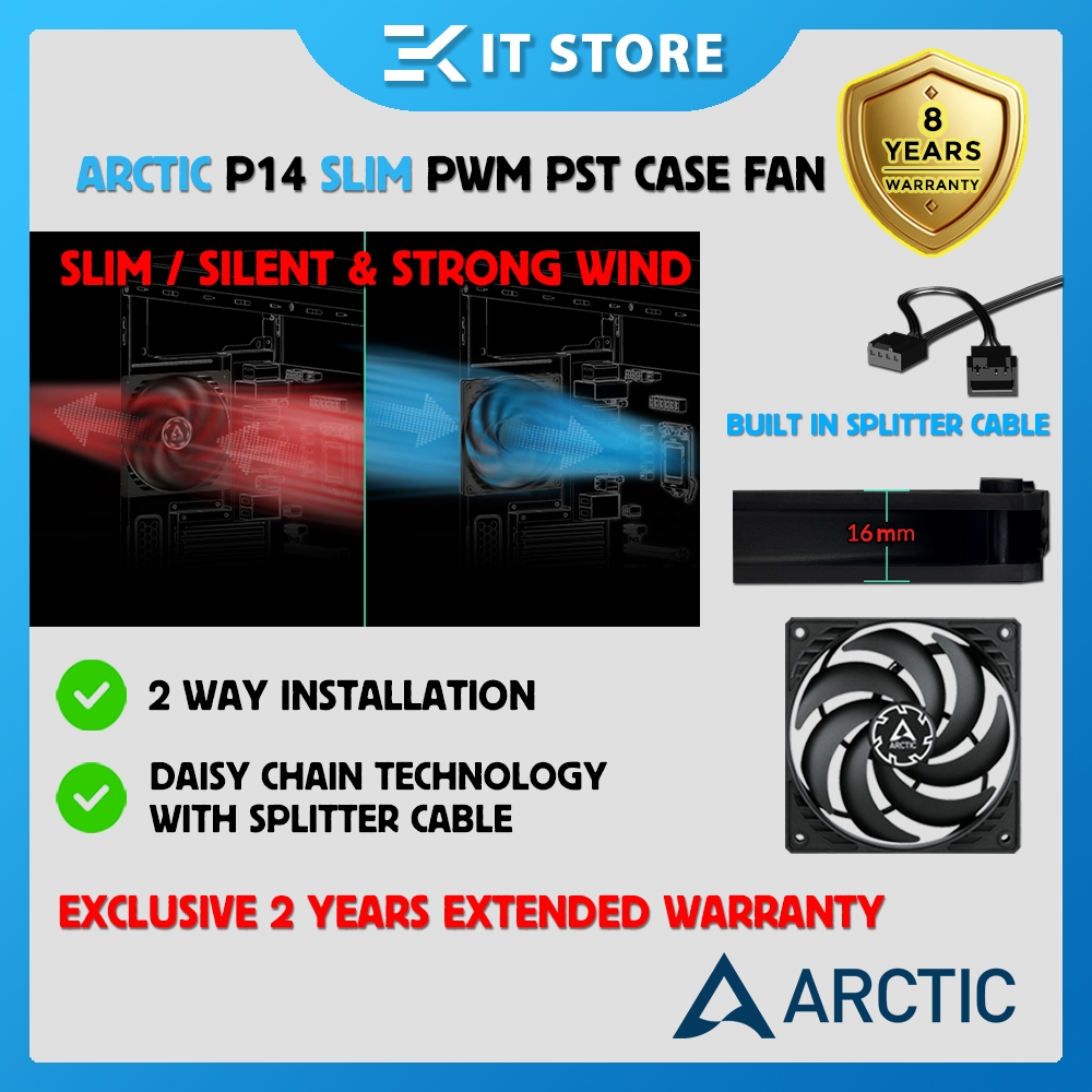 Arctic P14 SLIM PWM PST 140 mm PWM Case Cooling Fan for Mini-ITX ...