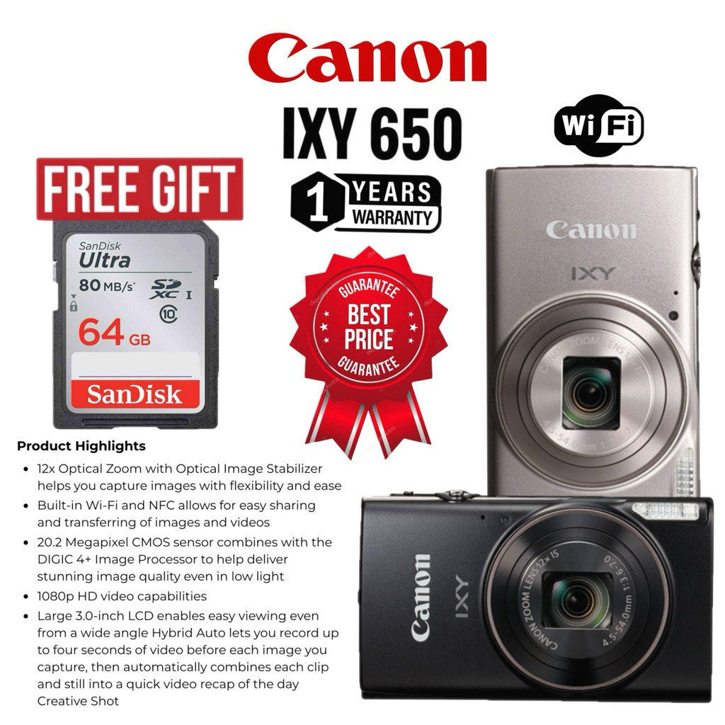 (LIMITED EDITION)CANON IXY 650 20MP 12X IMAGES STABILIZER OPTICAL ZOOM ...