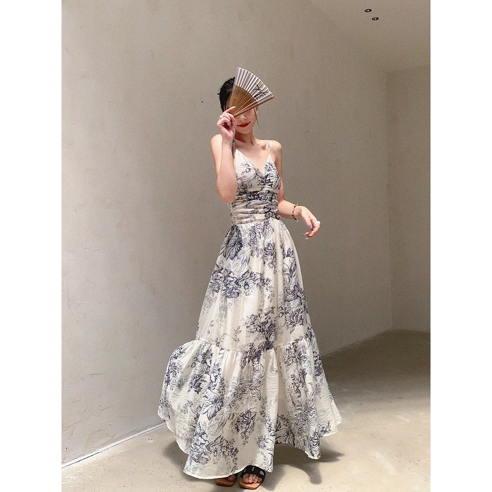 【READYSTOCK】Sleeveless floral maxi dress chinese dress dinner dress 水墨画 ...