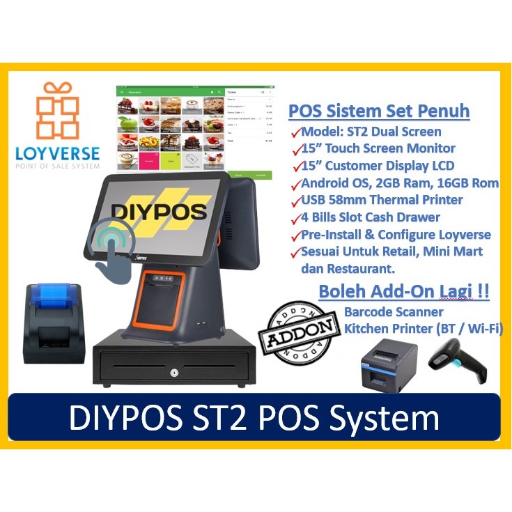DIYPOS D15 PREMIUM Loyverse POS Sistem Cashier Machine Android POS ...