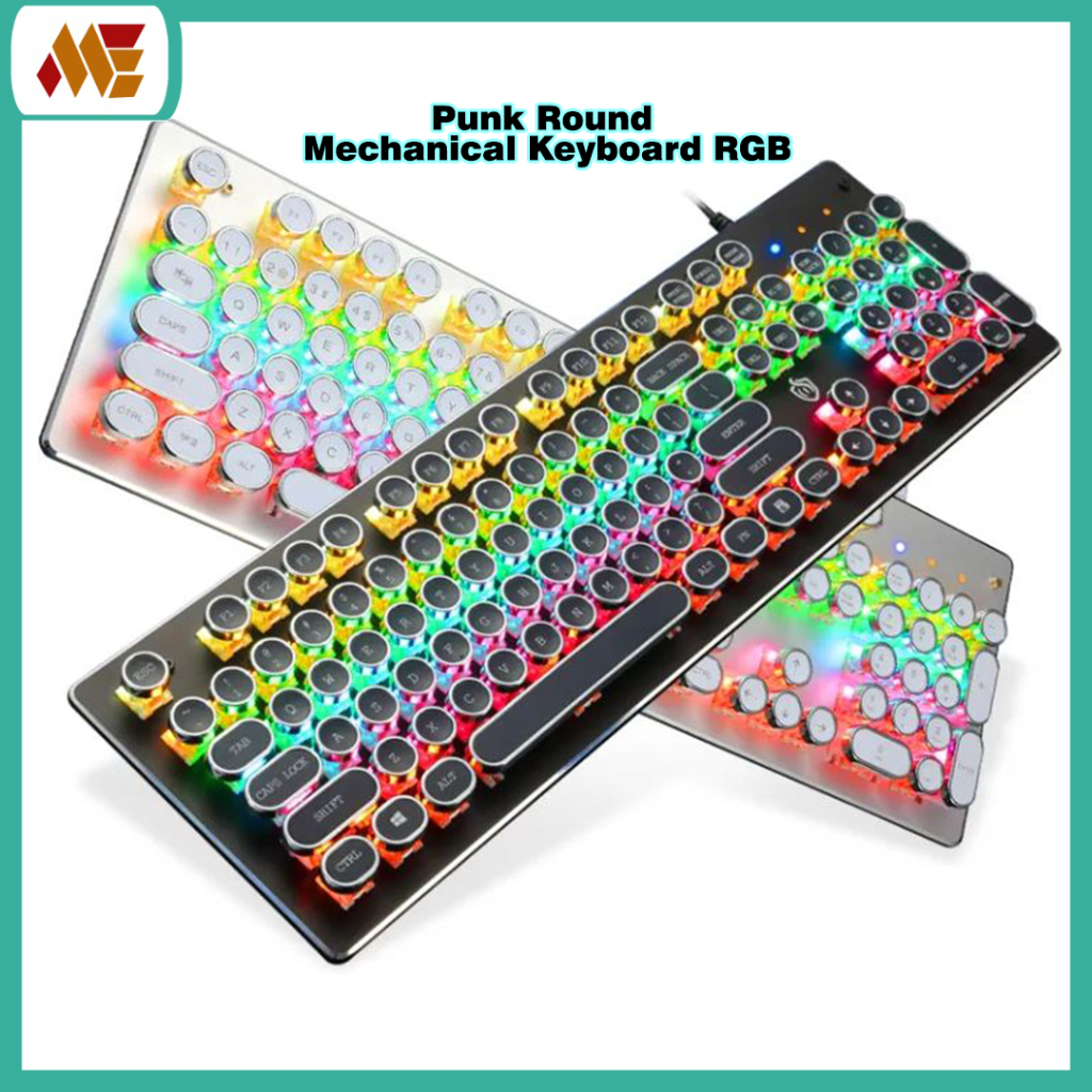 Wired Punk Mechanical Keyboard with RGB Backlit Round Keycap LED ...