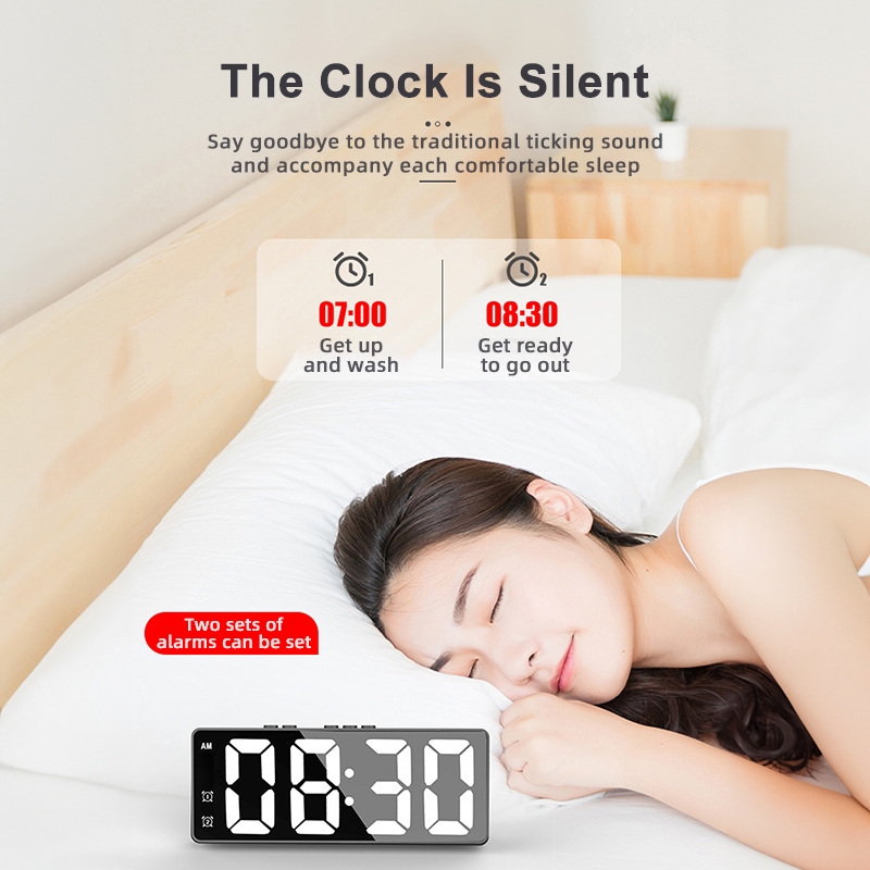 Emika Choice LED Mirror Table Clock Digital Alarm Snooze Display Time ...