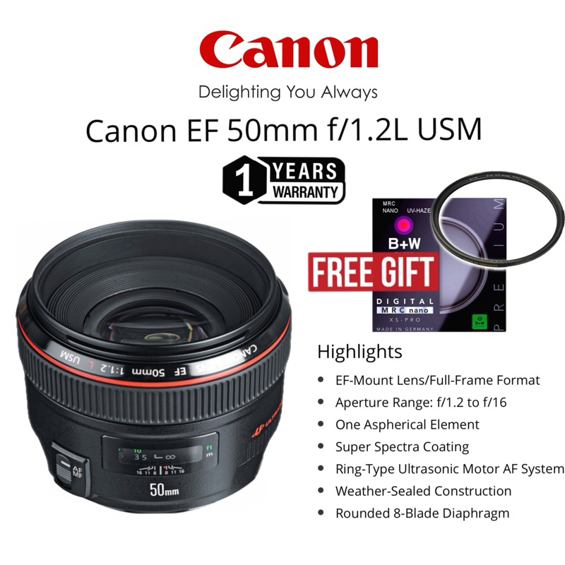 Canon Ef 50mm F 1 2l Usm Original Len L Lens Ultrasonic 1 Years