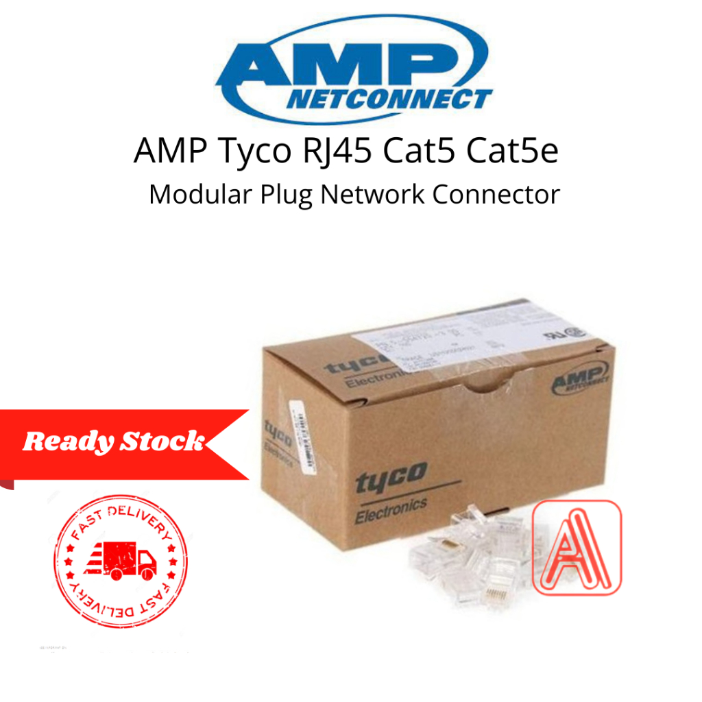 AMP Tyco RJ45 Cat5 Cat5e Modular Plug Network Connector (100pcs ...