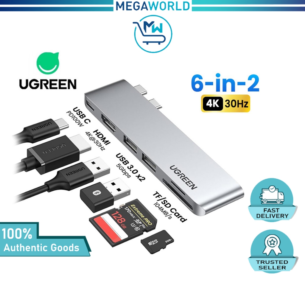 UGREEN 6 in 2 USB C Hub MacBook Pro Air Adapter 4K HDMI Thunderbolt 3 ...