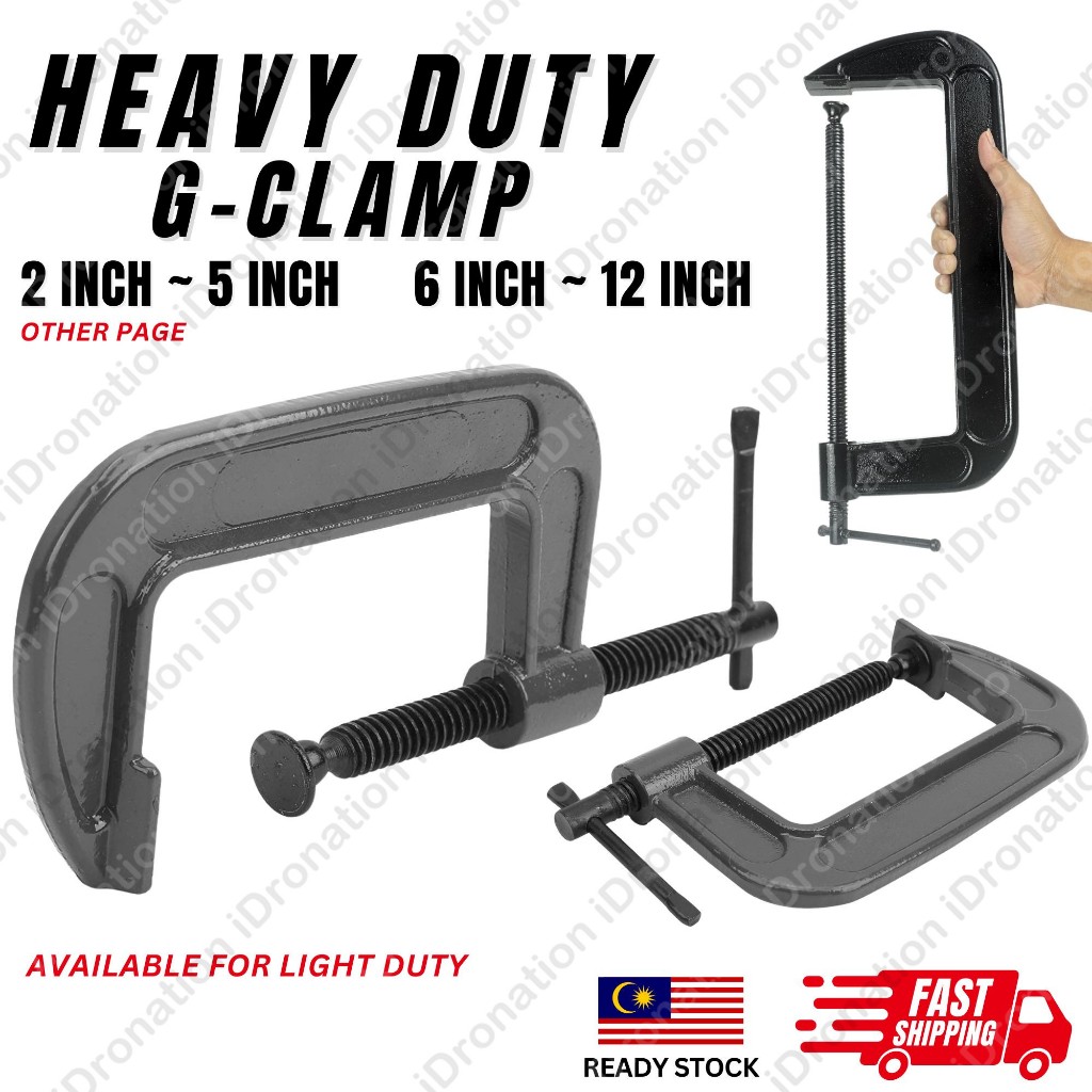 G Clamp 6 8 10 12 Inch Heavy Duty Metal Steel Iron G-Clamp Adjustable ...