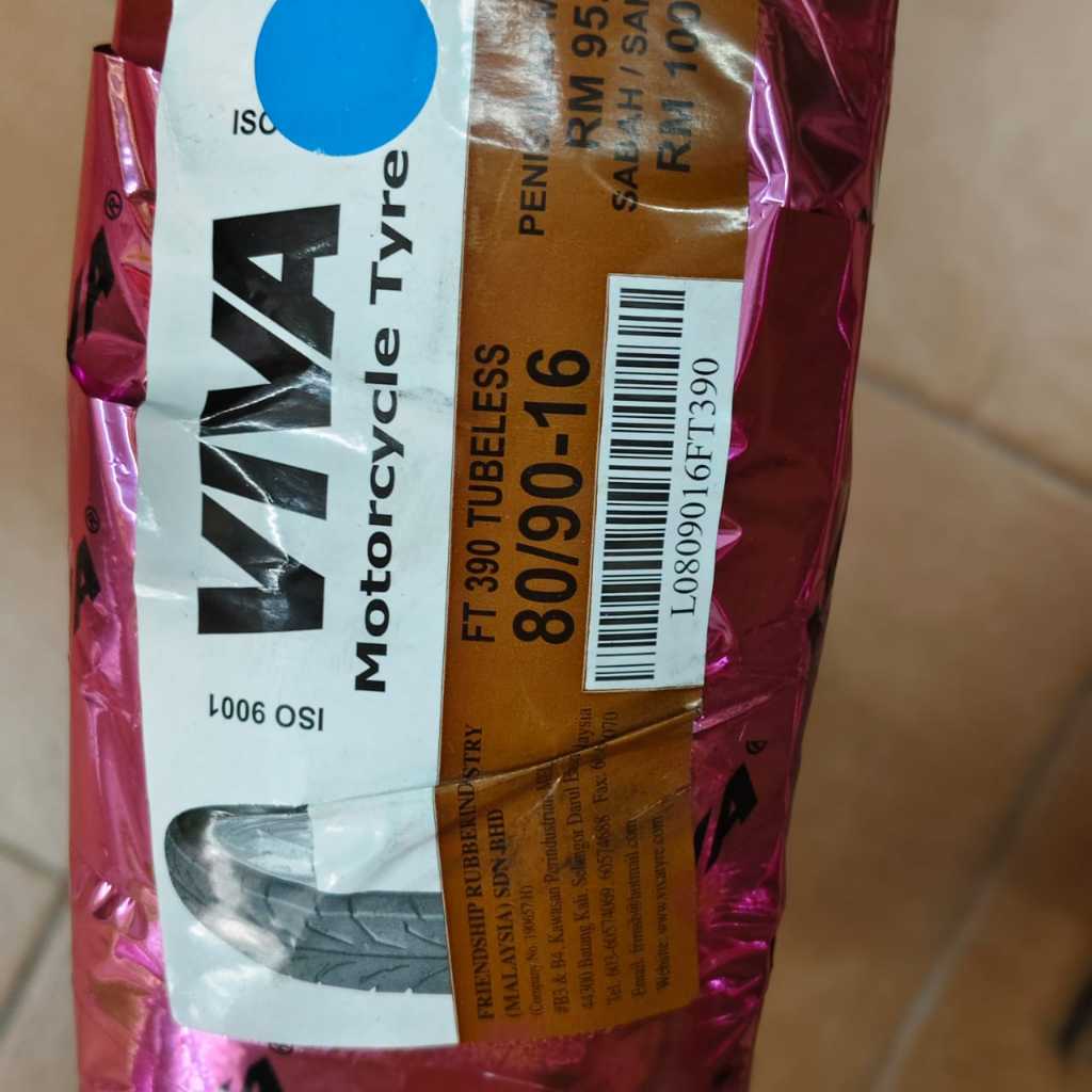 [100% ORIGINAL] VIVA FT390 80/90-16 TUBELESS TYRE | Shopee Malaysia