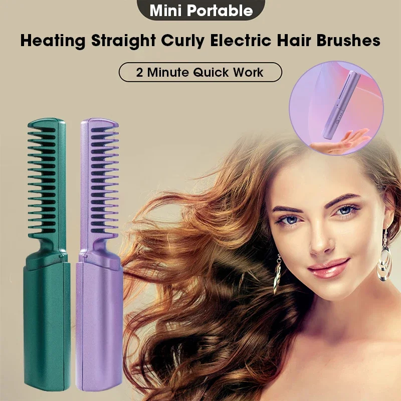 In Wireless Hair Hot Comb Hair Straightener Curler Comb Fast Heating  Negative Ion Styling Tool