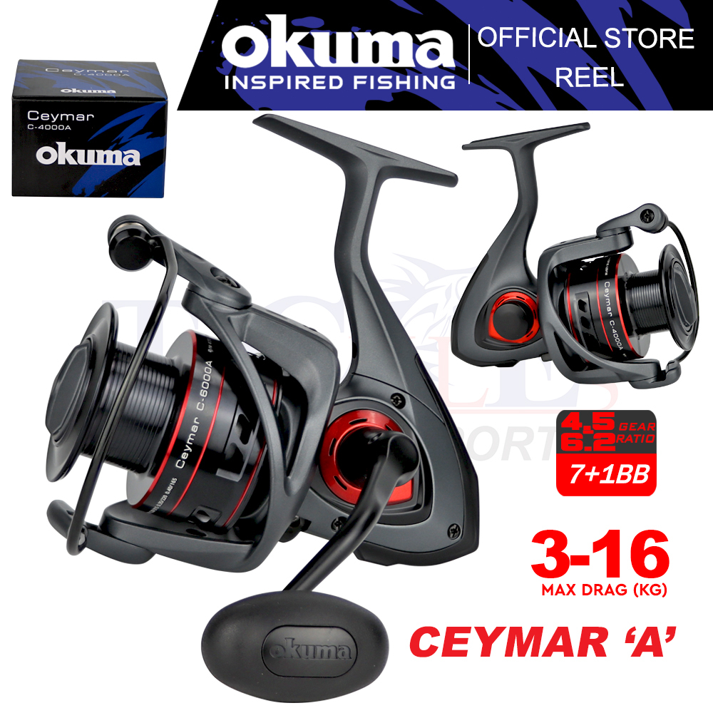 okuma Ceymar Spinnroller, grootte 4,5-2,3 kg, maximale trekdruk, zwart/rood