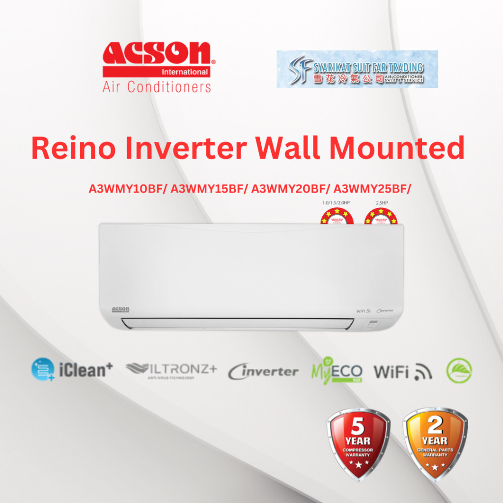 Acson Air Cond Reino Inverter Wall Mounted R32 l A3WMY10BF/ A3WMY15BF ...
