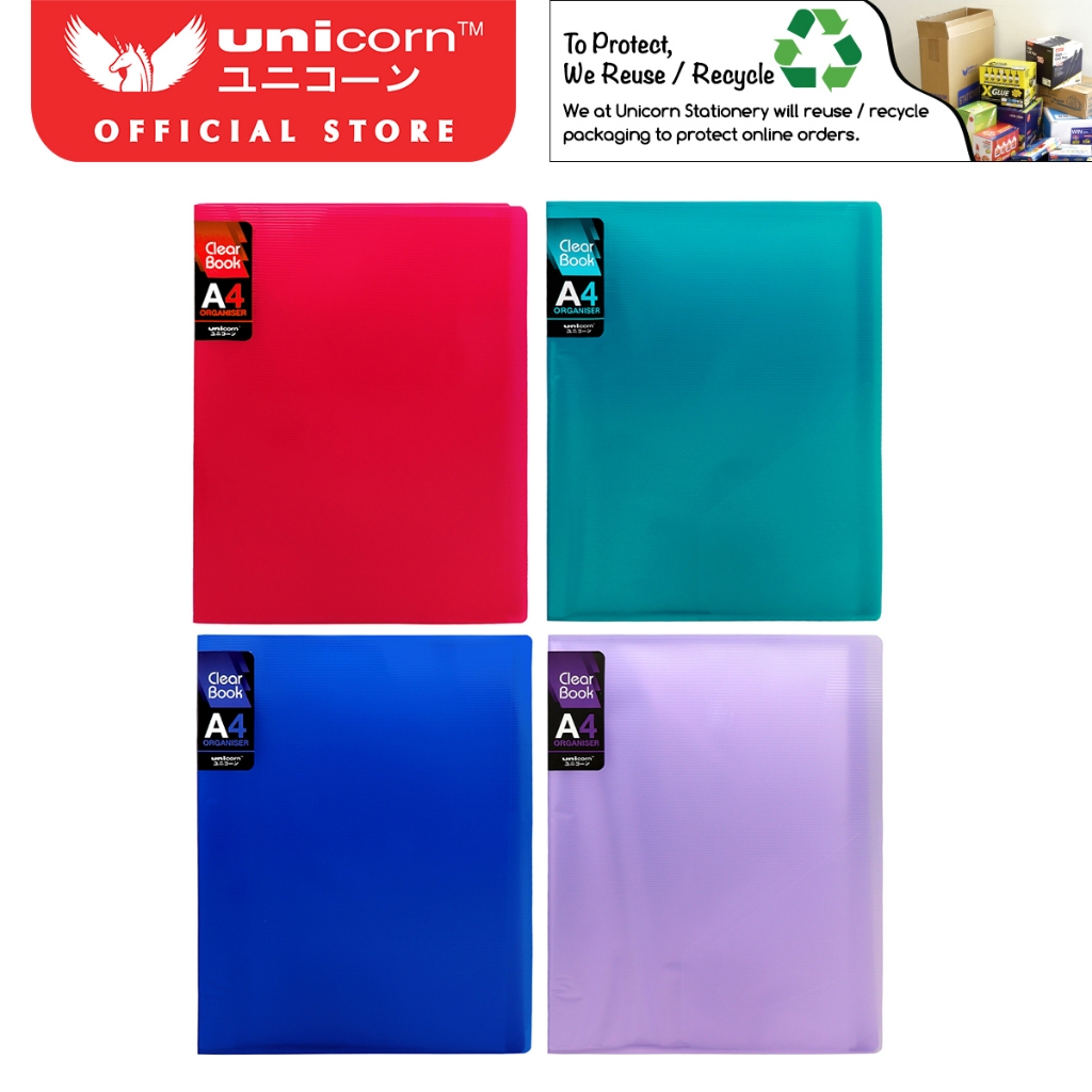 Unicorn 10/20/30/40 Pockets A4 Size Transparent Coloured Cover Clear ...