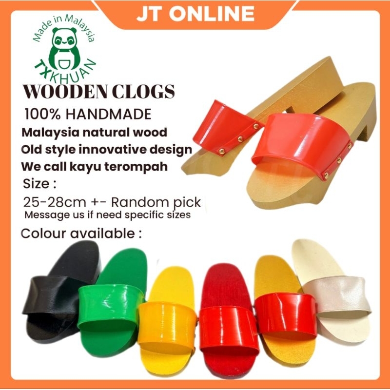 TRADITIONAL HANDMADE WOODEN CLOGS RED SHOES / 传统手工制原木红木屐 / KASUT MERAH ...