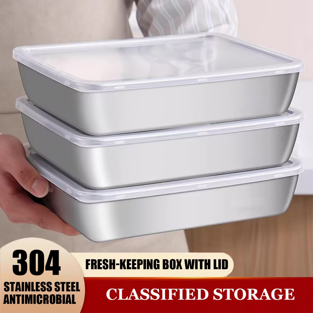 304 Stainless Steel Box With Lid Crisper Fresh-Keeping Box Food ...