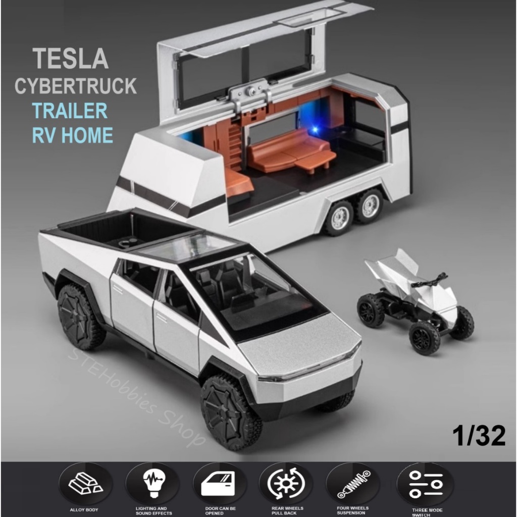 STE8 Tesla Cybertruck Trailer RV Home/ Camper Concept 1:32 Scale Metal ...
