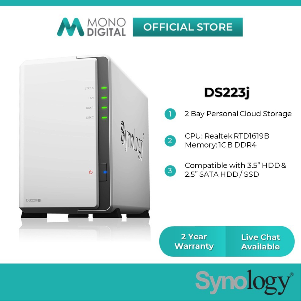 Synology DS223j / DS223 2-Bay NAS DiskStation Home Cloud Storage Data ...