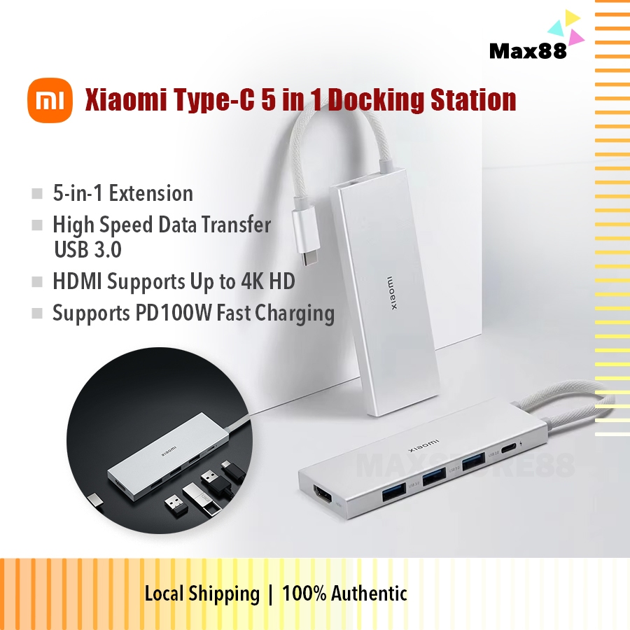Xiaomi Type-C 5 in 1 Docking Station Port Extender USB3.0/Type-C/HDMI ...