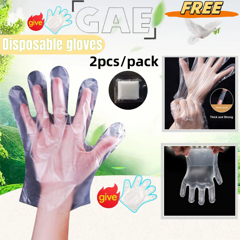 GAE FREE 2𝗣𝗖𝗦 / 𝗣𝗔𝗖𝗞 Disposable PE Gloves Hygienic Restaurant Food