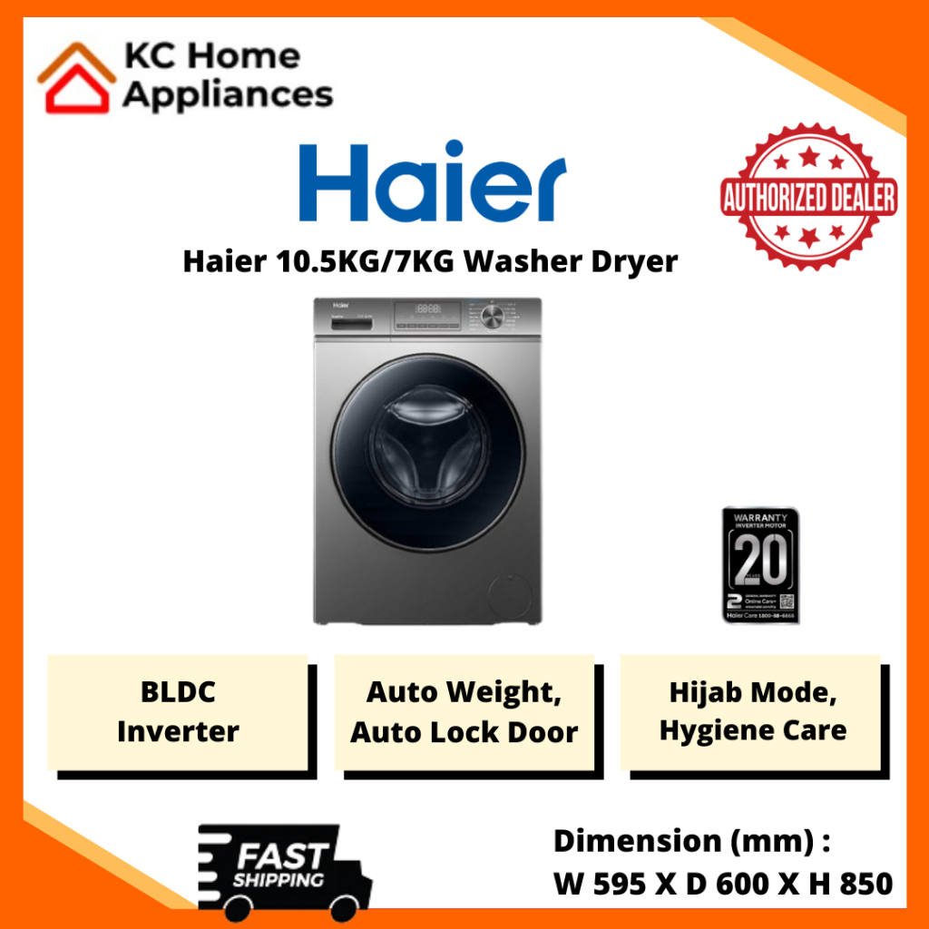 Haier 10.5KG / 7KG Washer & Dryer Super Inverter Auto Weight