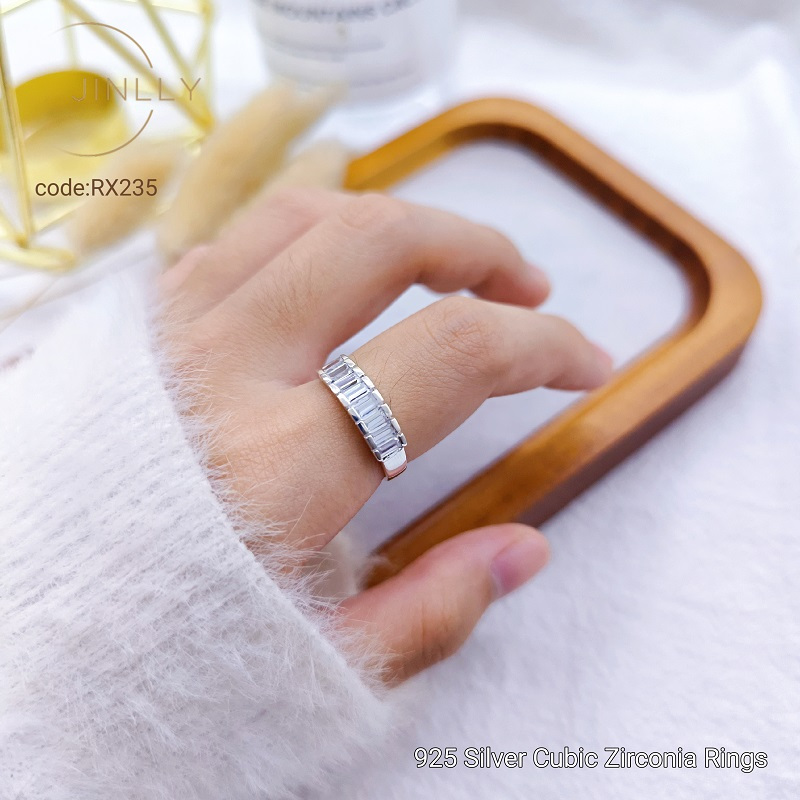 JINLLY SILVER💍Cubic Zirconia 925 Silver Ring**925纯银锆石女装戒指