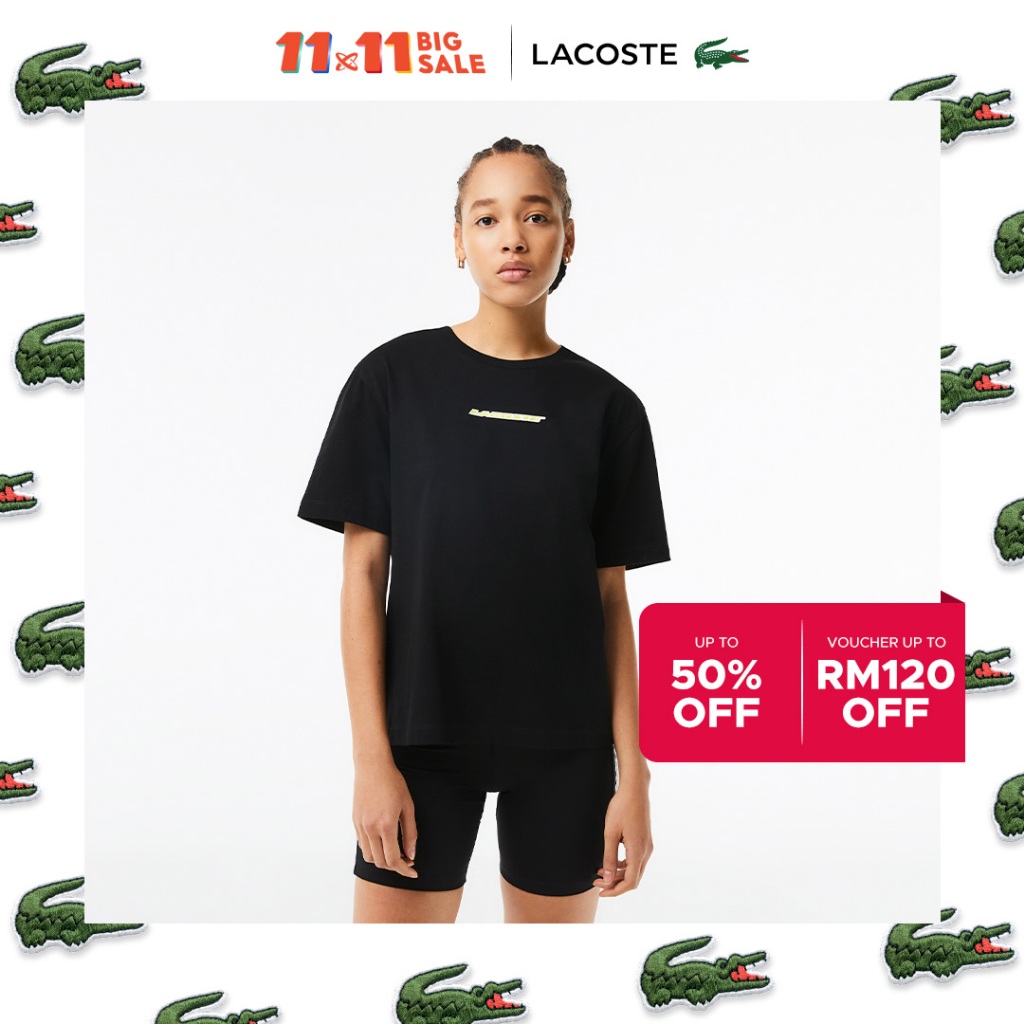 LACOSTE Women s Jersey Contrast Print T shirt Shopee Malaysia
