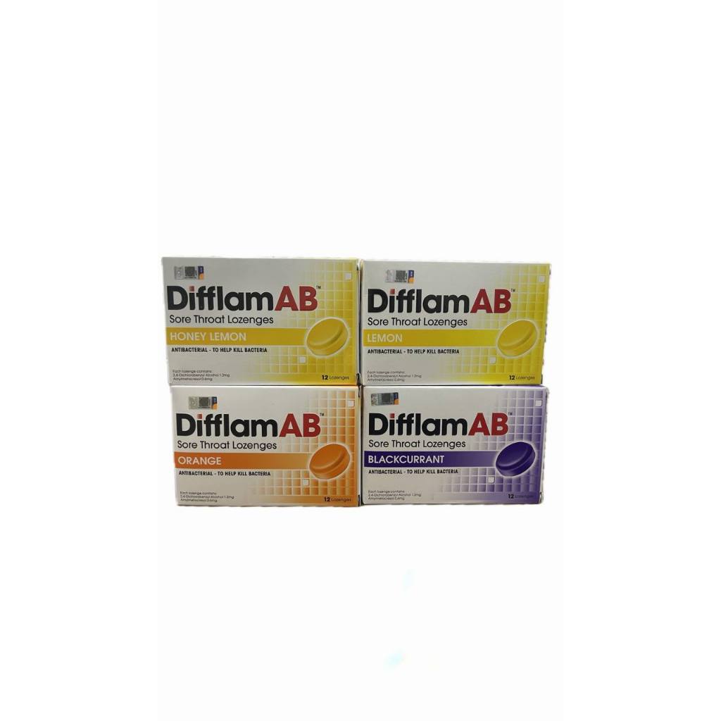 DIFFLAM AB SORE THROAT LOZENGES 12'S | ORANGE | HONEY LEMON | LEMON ...