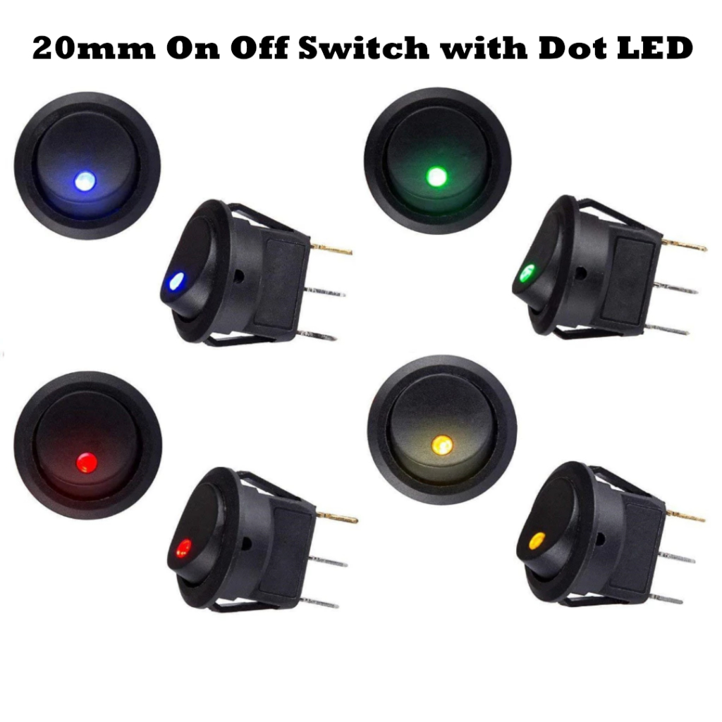 20mm DC 12V 20A Car Universal Round On Off Switch Dot LED Light 3pin ...